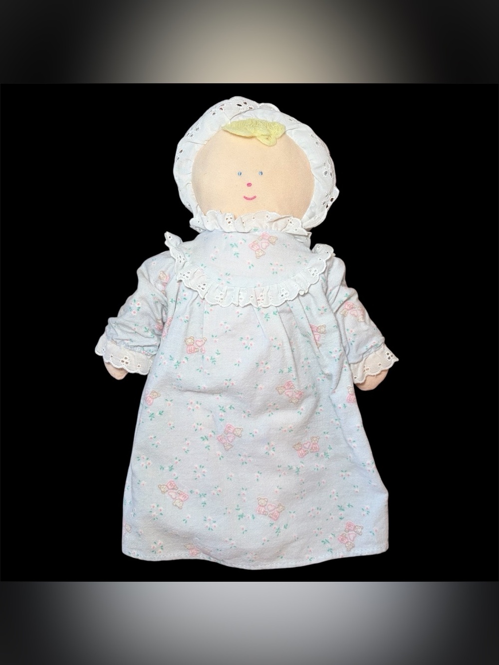 Vtg Eden Lanz Of Salzburg Cloth Baby Doll Light Blue Gown Blond Blue Eyes Plush